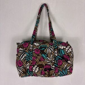 Vera Bradley Pink, Blue, Tan, and White Floral Quilted Small Duffle Bag